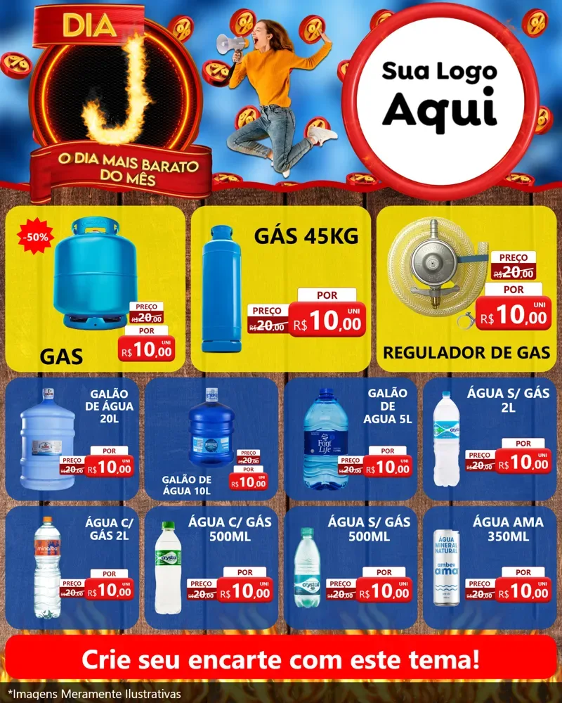 Modelo de Rede Social para Feed Instagram com o tema Dia J - O Dia Mais Barato Do Mês para Água e gás