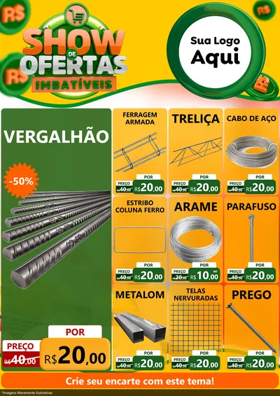 Modelo de Encarte para Encarte A4 Vertical com o tema Show de Ofertas Imbatíveis para Ferragens