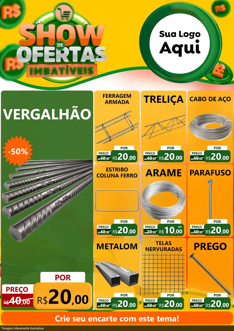 Modelo de Encarte para Encarte A4 Vertical com o tema Show de Ofertas Imbatíveis para Ferragens