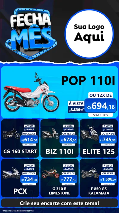 Modelo de Rede Social para Stories com o tema Fecha Mês para Concessionaria de Motos