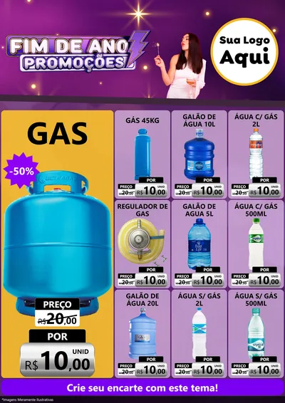 Modelo de Encarte para Encarte A4 Vertical com o tema Fim de Ano Promoções para Água e gás
