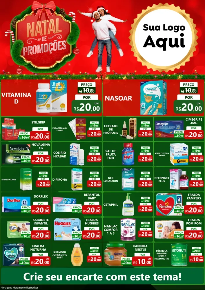 Modelo de Encarte para Encarte A4 Vertical com o tema Natal de Promoções para Farmácia