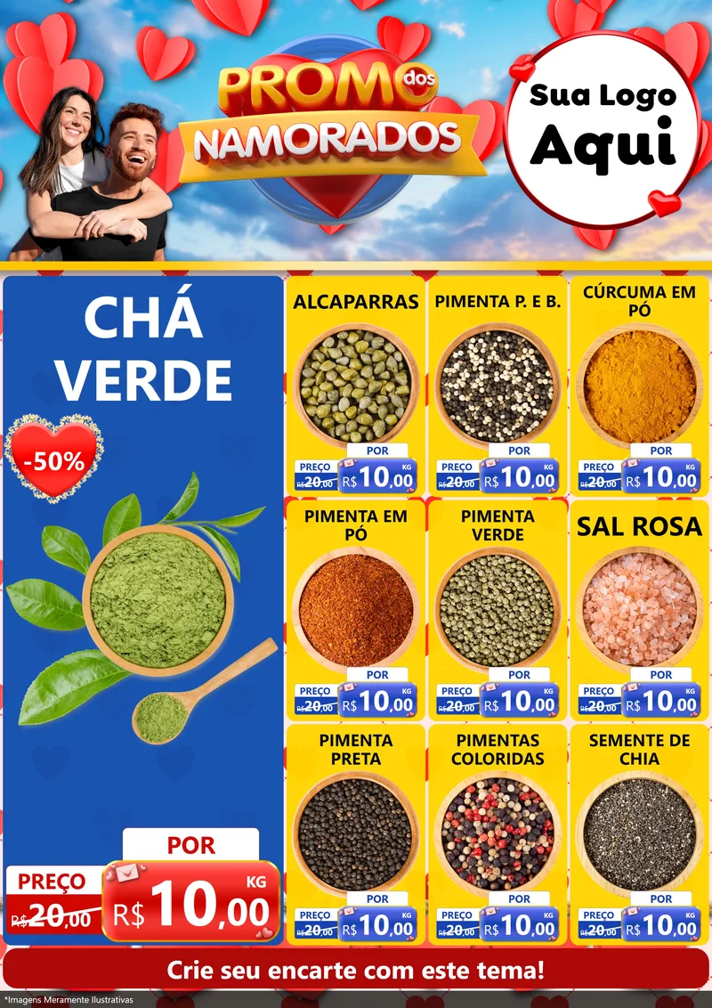 Modelo de Encarte para Encarte A4 Vertical com o tema Promo dos Namorados para Produtos Naturais