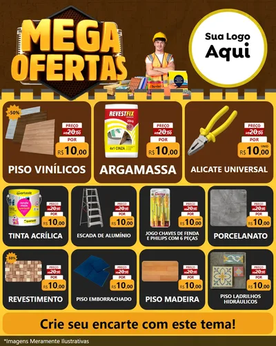 Modelo de Rede Social para Feed Instagram com o tema Mega Ofertas para Material para Construção