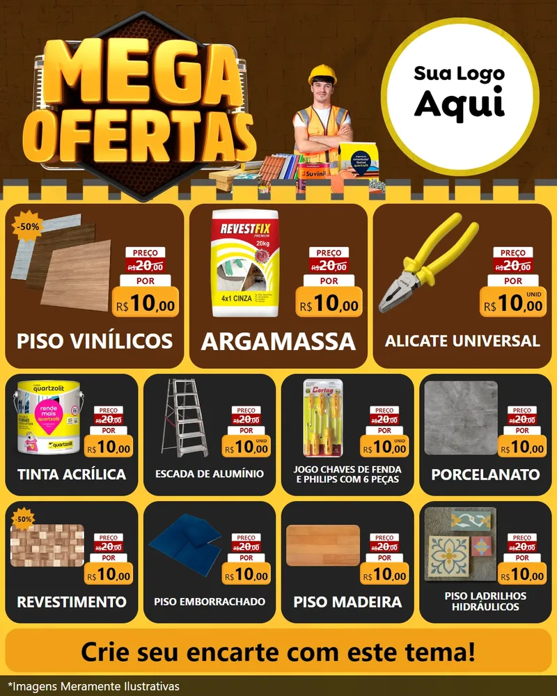 Modelo de Rede Social para Feed Instagram com o tema Mega Ofertas para Material para Construção