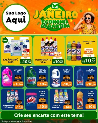 Modelo de Rede Social para Feed Instagram com o tema Janeiro - Economia Garantida para Produtos de Limpeza