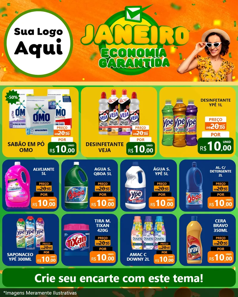 Modelo de Rede Social para Feed Instagram com o tema Janeiro - Economia Garantida para Produtos de Limpeza