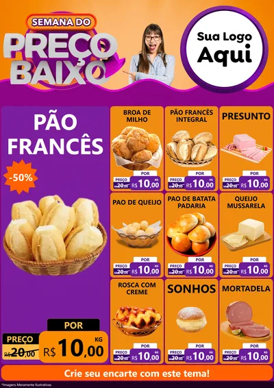 Modelo de Encarte para Encarte A4 Vertical com o tema Semana do Preço Baixo para Padaria