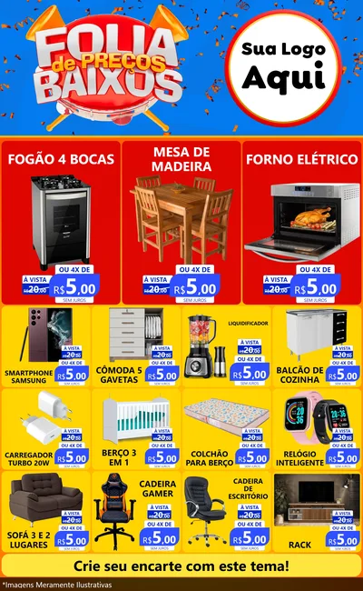 Modelo de Encarte para Encarte Grande com o tema Folia de Preços Baixos para Móveis e Eletro