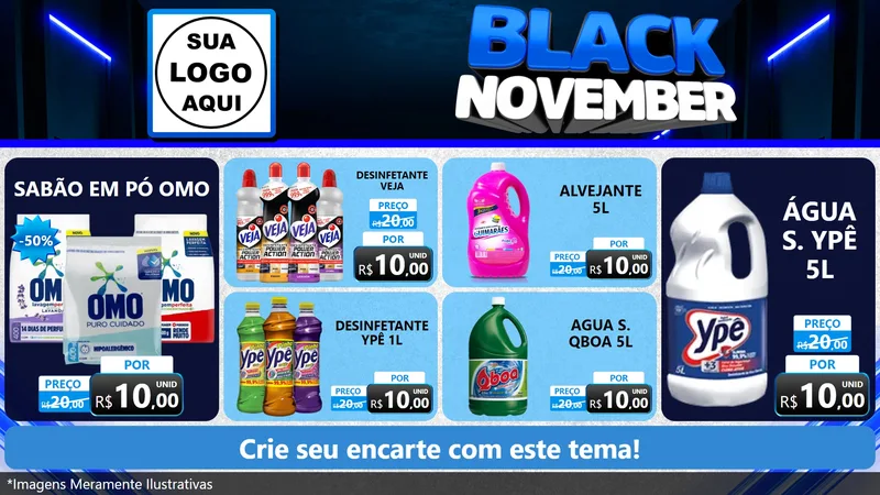 Modelo de TV para TV Horizontal com o tema Black November para Produtos de Limpeza