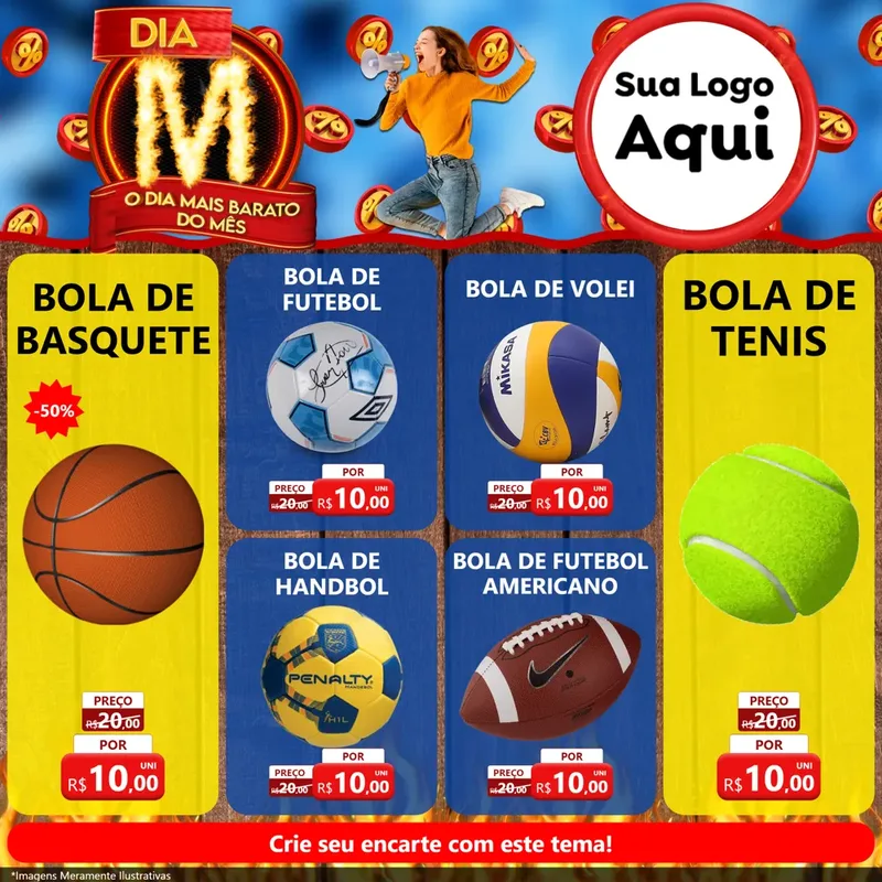 Modelo de Rede Social para Feed Facebook com o tema Dia M - O Dia Mais Barato Do Mês para Artigos Esportivos