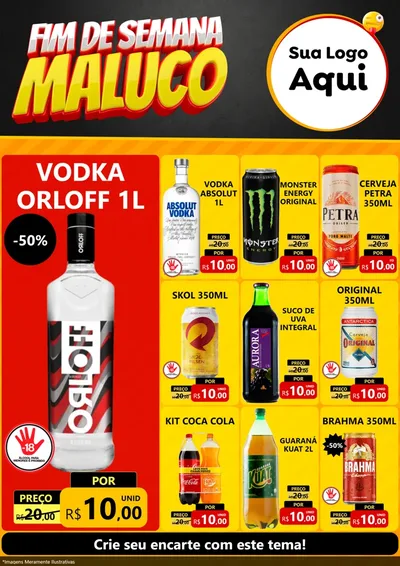 Modelo de Encarte para Encarte A4 Vertical com o tema Final de Semana Maluco para Distribuidora de bebidas