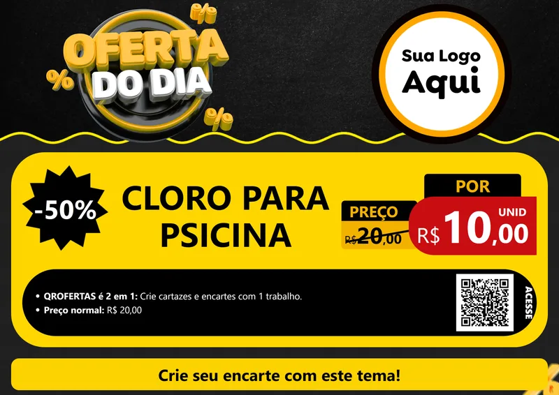 Modelo de Cartaz para Cartaz A4 Horizontal com o tema Oferta Do Dia para Produtos para Piscina
