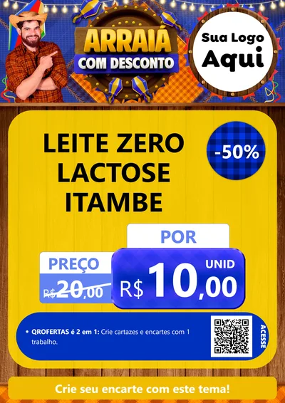 Modelo de Cartaz para Cartaz A4 Vertical com o tema Arraiá Com Desconto para Frios e Laticínios