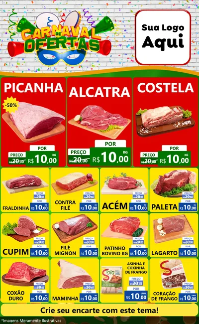 Modelo de Encarte para Encarte Grande com o tema Carnaval de Ofertas para Açougue