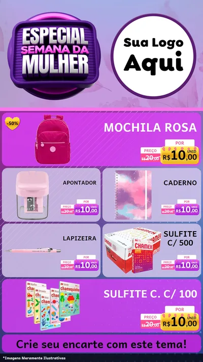 Modelo de TV para TV Vertical com o tema Especial Semana da Mulher para Papelaria