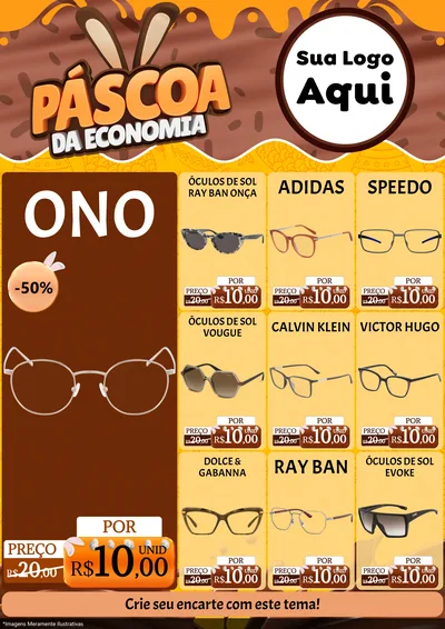 Modelo de Encarte para Encarte A4 Vertical com o tema Páscoa da Economia para Óticas
