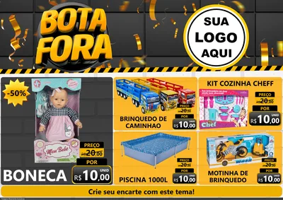 Modelo de Encarte para Encarte A4 Horizontal com o tema Bota Fora para Brinquedos
