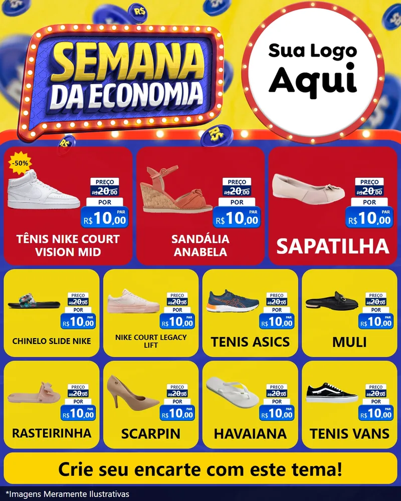 Modelo de Rede Social para Feed Instagram com o tema Semana da Economia para Calçados