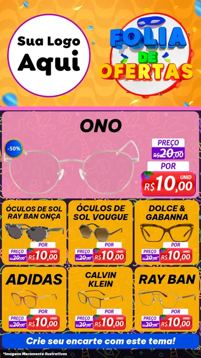 Modelo de Rede Social para Stories com o tema Folia de Ofertas para Óticas
