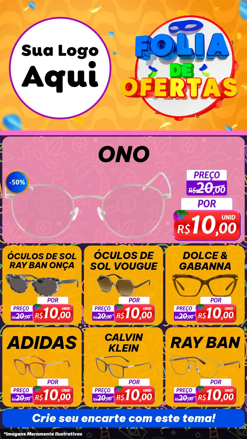 Modelo de Rede Social para Stories com o tema Folia de Ofertas para Óticas