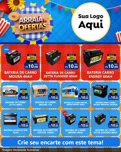 Modelo de Rede Social para Feed Instagram com o tema Arraiá de Ofertas para Baterias Elétricas