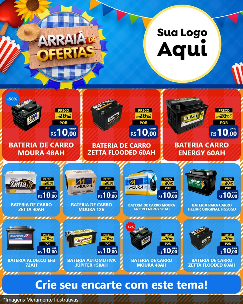 Modelo de Rede Social para Feed Instagram com o tema Arraiá de Ofertas para Baterias Elétricas