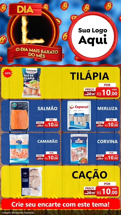 Modelo de TV para TV Vertical com o tema Dia L - O Dia Mais Barato Do Mês para Peixaria