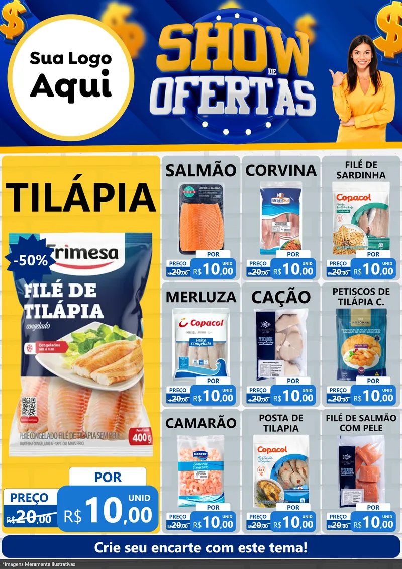 Modelo de Encarte para Encarte A4 Vertical com o tema Show de Ofertas para Peixaria