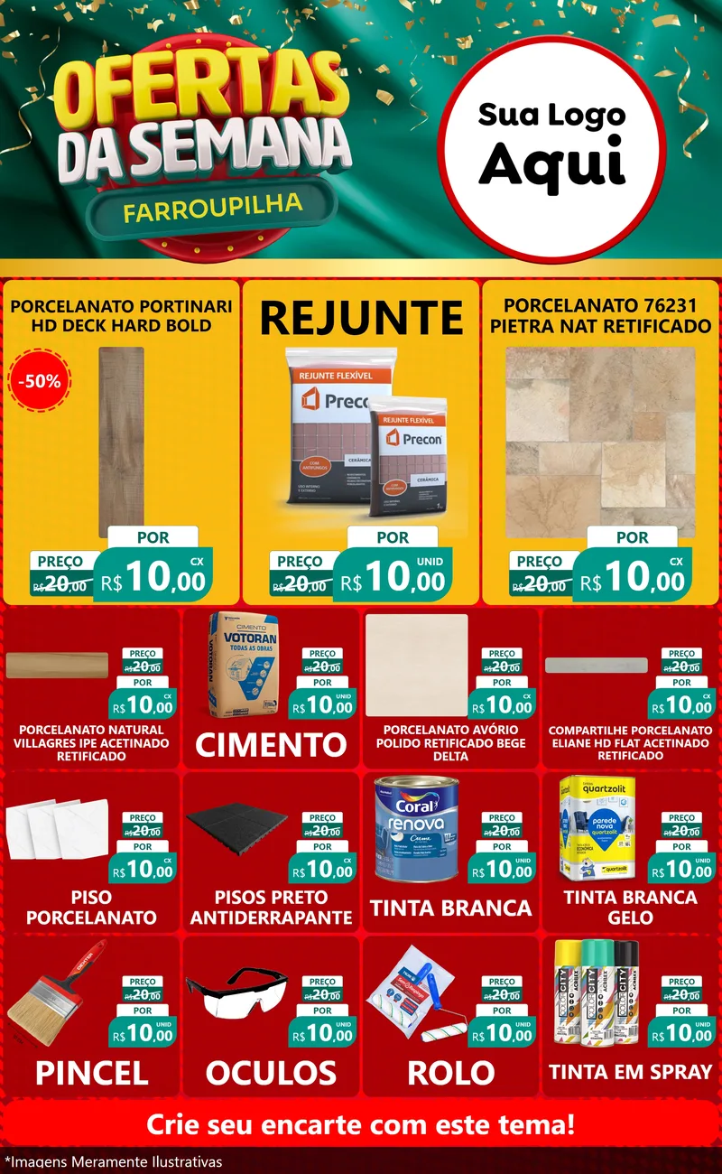 Modelo de Encarte para Encarte Grande com o tema Ofertas da Semana Farroupilha para Pisos e revestimentos