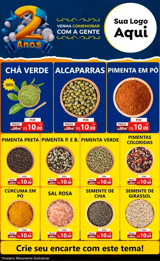 Modelo de Encarte para Encarte Grande com o tema Aniversário de 2 anos para Produtos Naturais