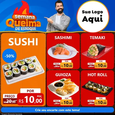 Modelo de Rede Social para Feed Facebook com o tema Semana Queima de Estoque para Comida japonesa