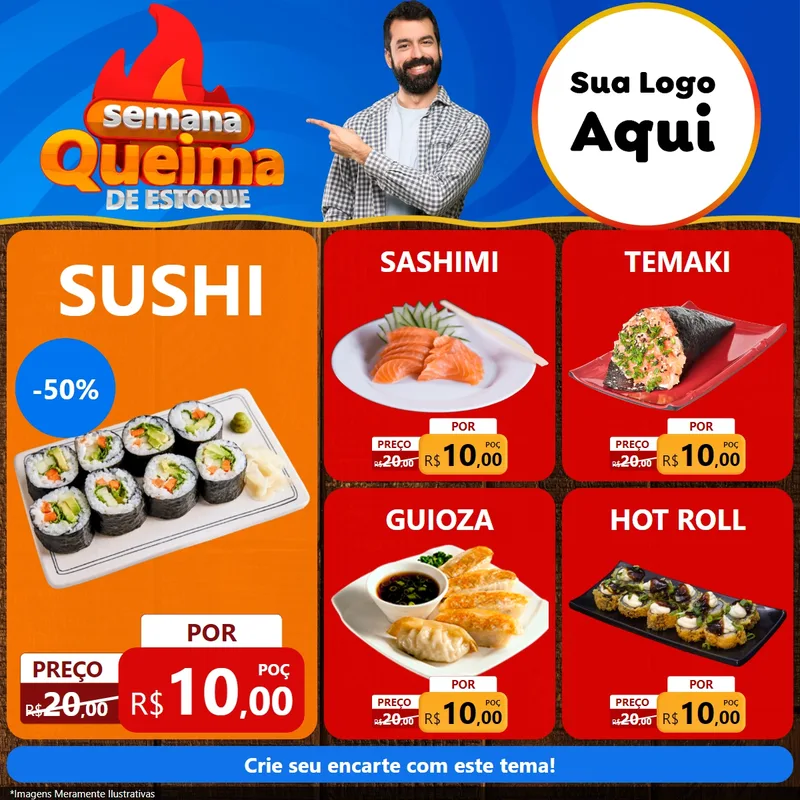 Modelo de Rede Social para Feed Facebook com o tema Semana Queima de Estoque para Comida japonesa