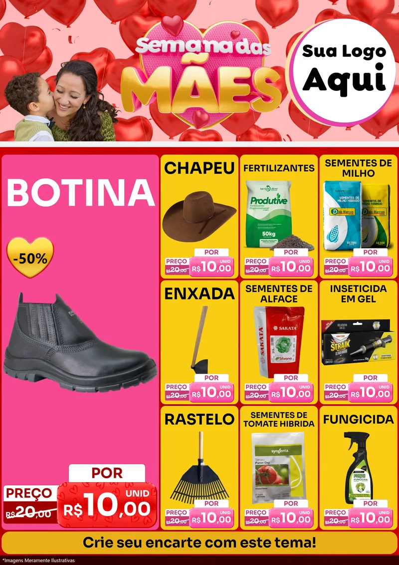 Modelo de Encarte para Encarte A4 Vertical com o tema Semana Das Mães para Agropecuária