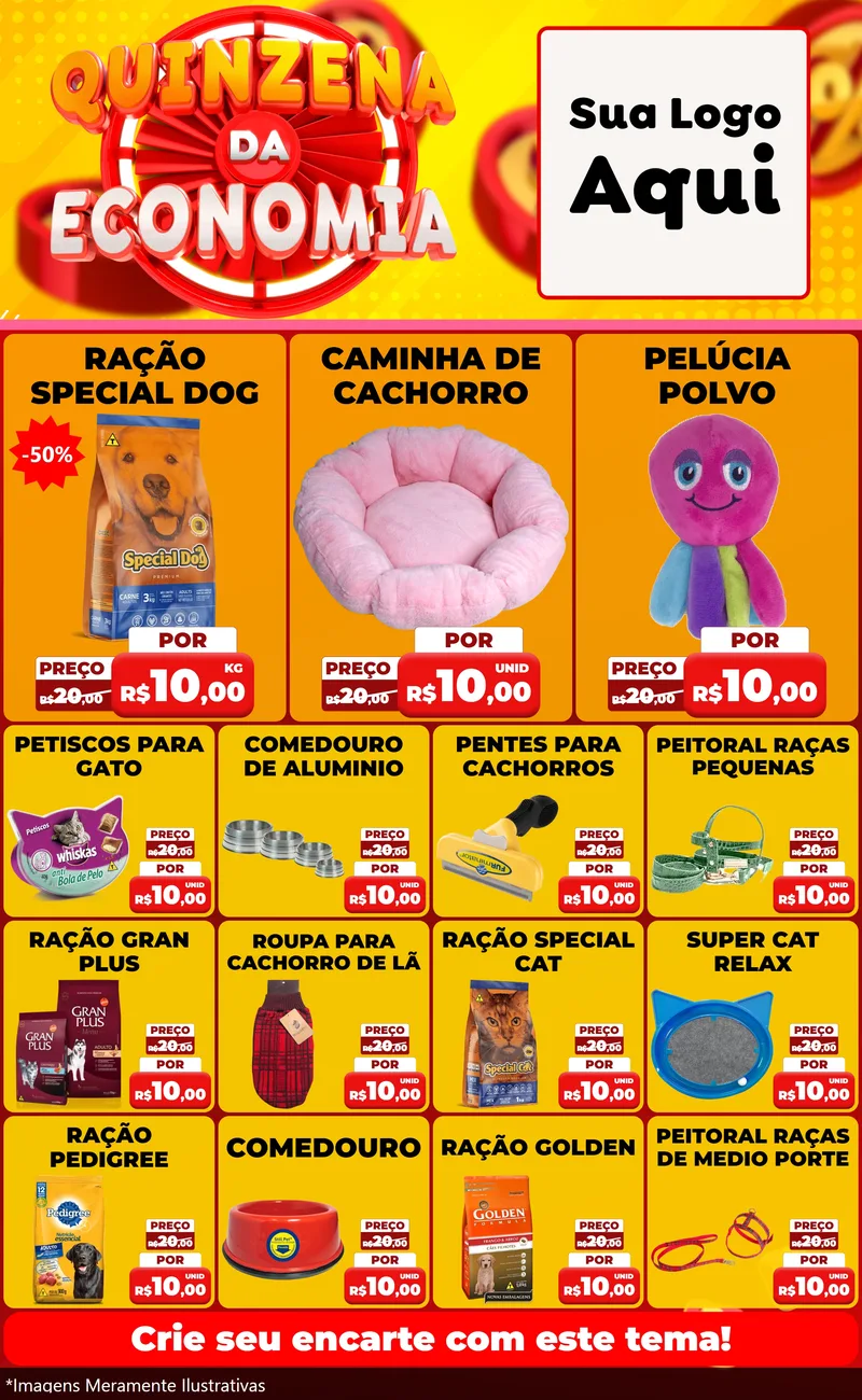 Modelo de Encarte para Encarte Grande com o tema Quinzena Da Economia para Pet Shop