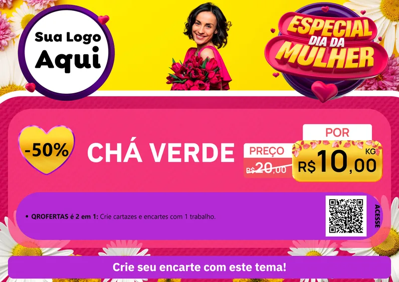 Modelo de Cartaz para Cartaz A4 Horizontal com o tema Especial Dia da Mulher para Produtos Naturais