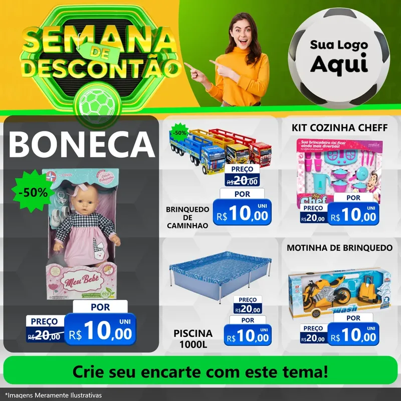 Modelo de Rede Social para Feed Facebook com o tema Semana de Descontão - Copa para Brinquedos