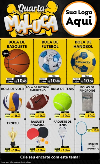 Modelo de Encarte para Encarte Grande com o tema Quarta Maluca para Artigos Esportivos