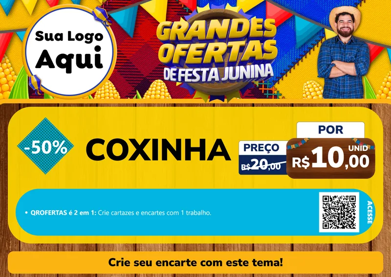 Modelo de Cartaz para Cartaz A4 Horizontal com o tema Grandes Ofertas de Festa Junina para Salgadaria