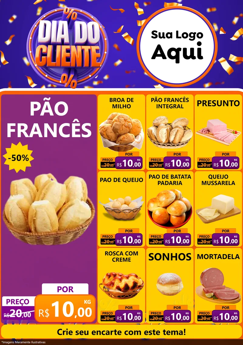 Modelo de Encarte para Encarte A4 Vertical com o tema Dia do Cliente para Padaria