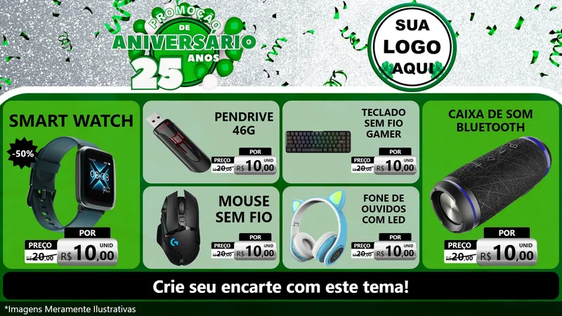 Modelo de TV para TV Horizontal com o tema Promoção de Aniversário - 25 Anos para Informática
