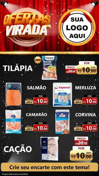 Modelo de TV para TV Vertical com o tema Ofertas da Virada para Peixaria