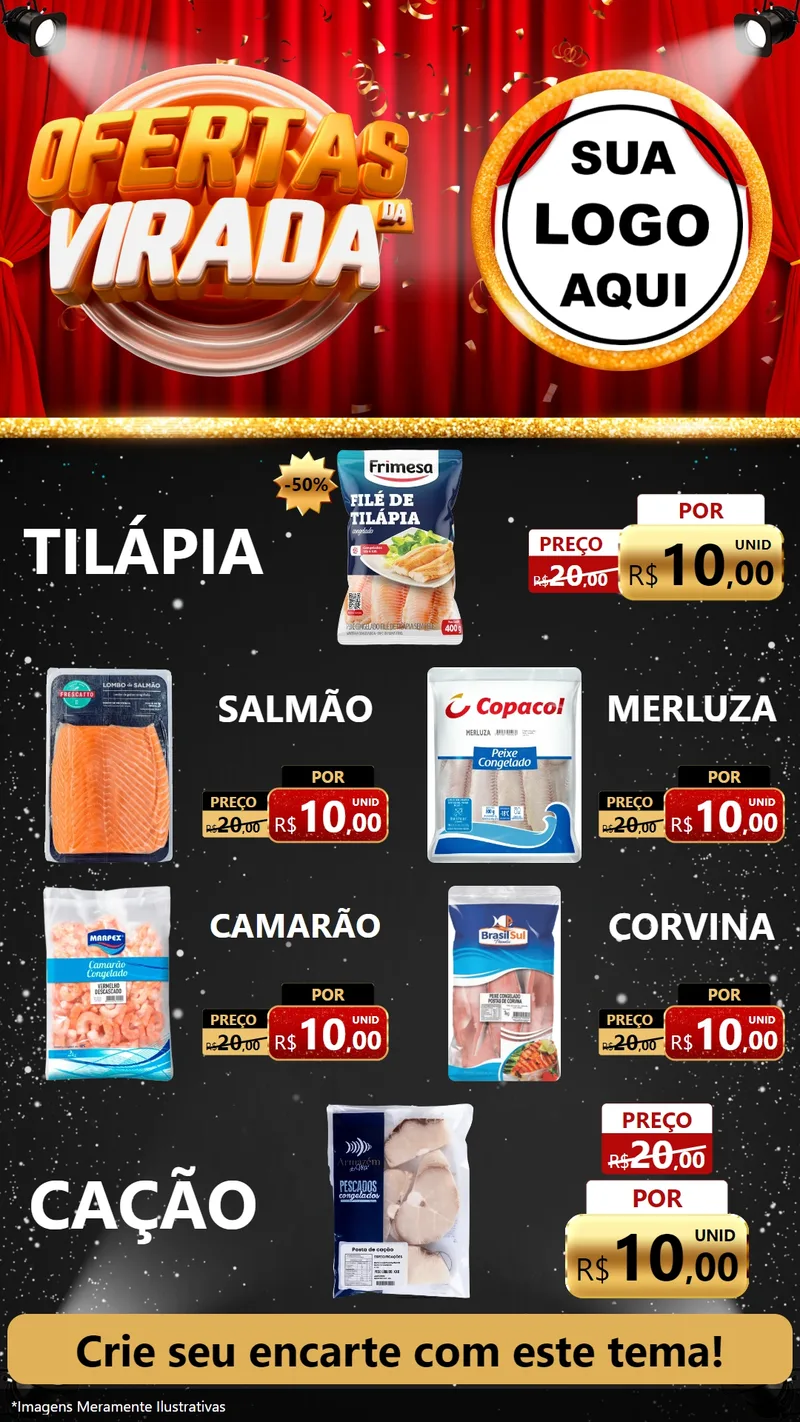 Modelo de TV para TV Vertical com o tema Ofertas da Virada para Peixaria