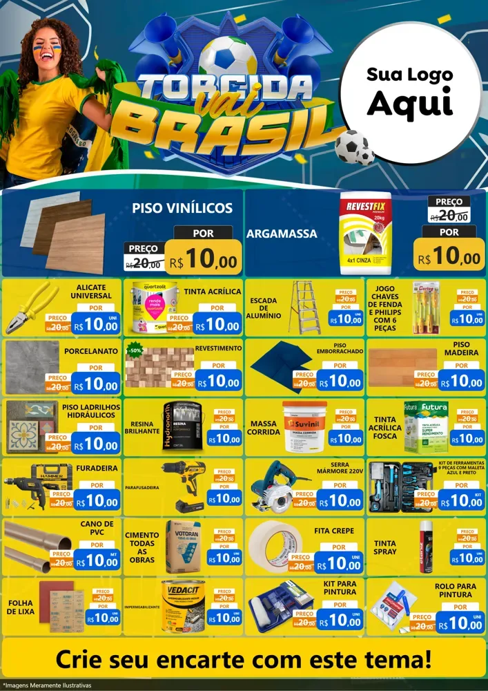 Modelo de Encarte para Encarte A4 Vertical com o tema Torcida Vai Brasil - Copa para Material para Construção