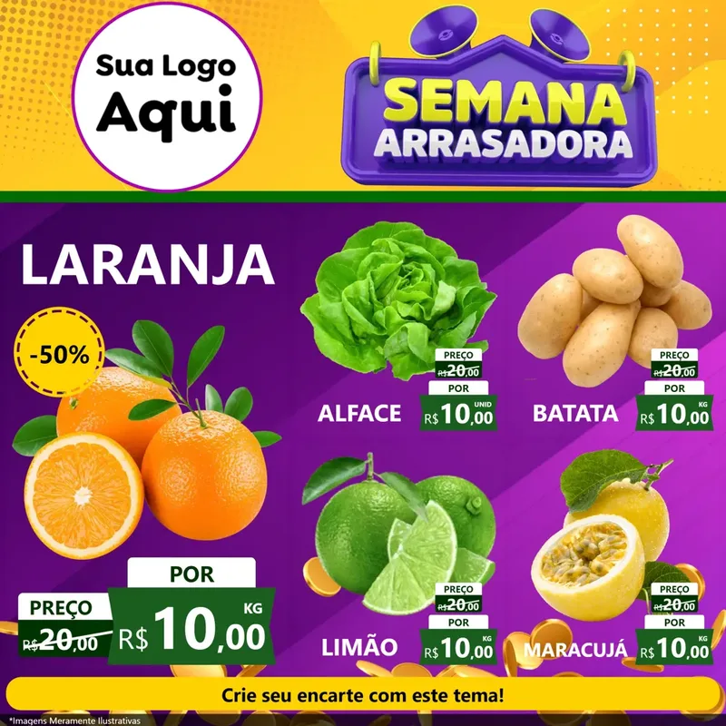Modelo de Rede Social para Feed Facebook com o tema Semana Arrasadora para Hortifrúti