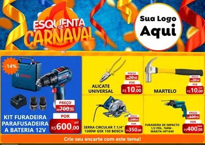 Modelo de Encarte para Encarte A4 Horizontal com o tema Esquenta de Carnaval para Maquinas e Ferramentas