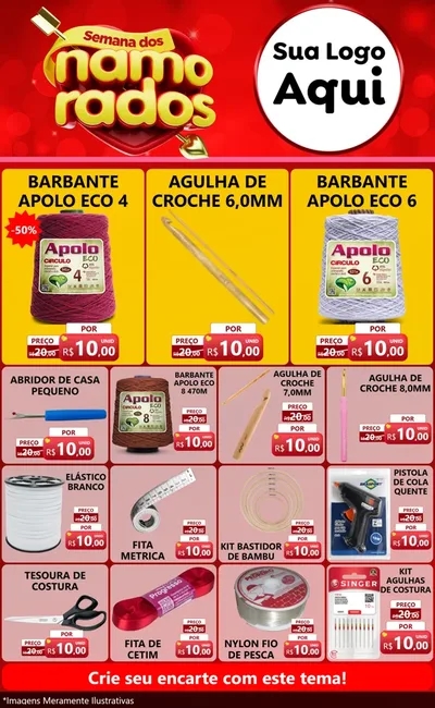 Modelo de Encarte para Encarte Grande com o tema Semana dos namorados para Armarinho e Aviamentos