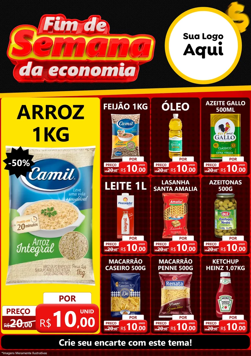 Modelo de Encarte para Encarte A4 Vertical com o tema Fim de Semana da Economia para Supermercado