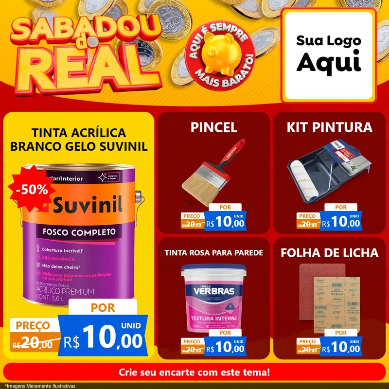 Modelo de Rede Social para Feed Facebook com o tema Sabadou do Real para Tintas e Ferramentas