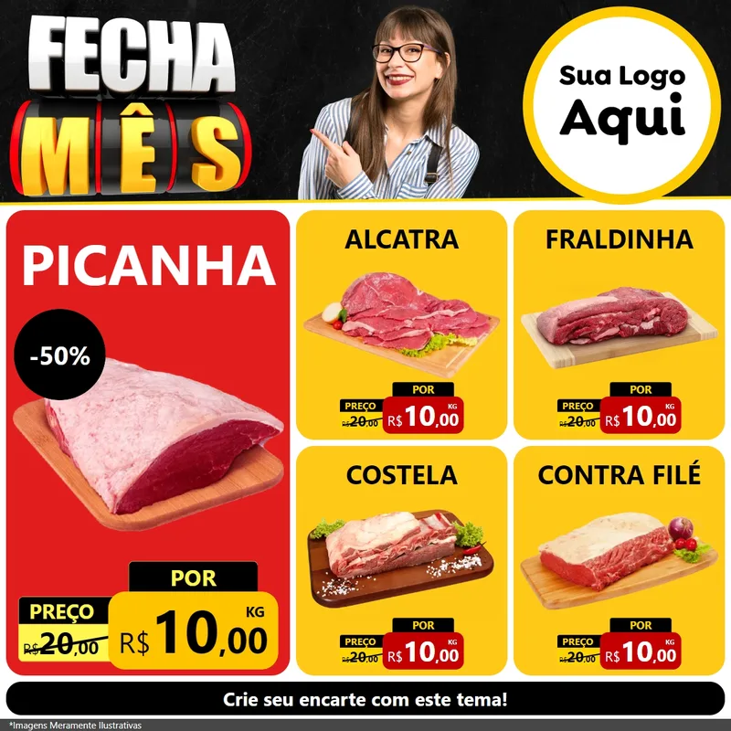 Modelo de Rede Social para Feed Facebook com o tema Fecha Mês para Açougue